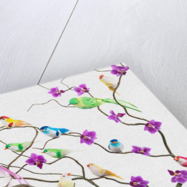 Fake birds on branches by Assaf Frank